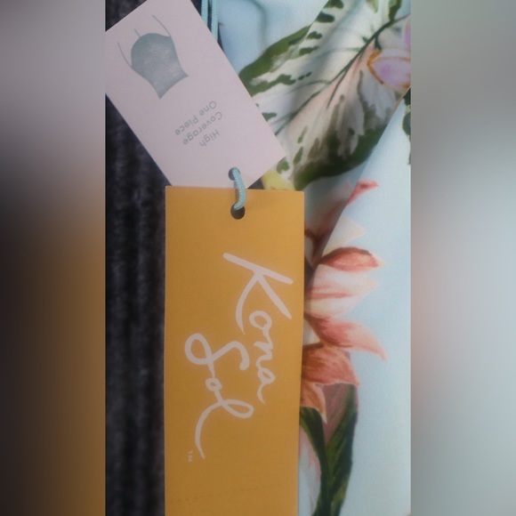 Kona Sol Women’s One Piece Blue Hawaiian Palm Floral Swimsuit Size XL 16-18 NWT - Picture 9 of 13